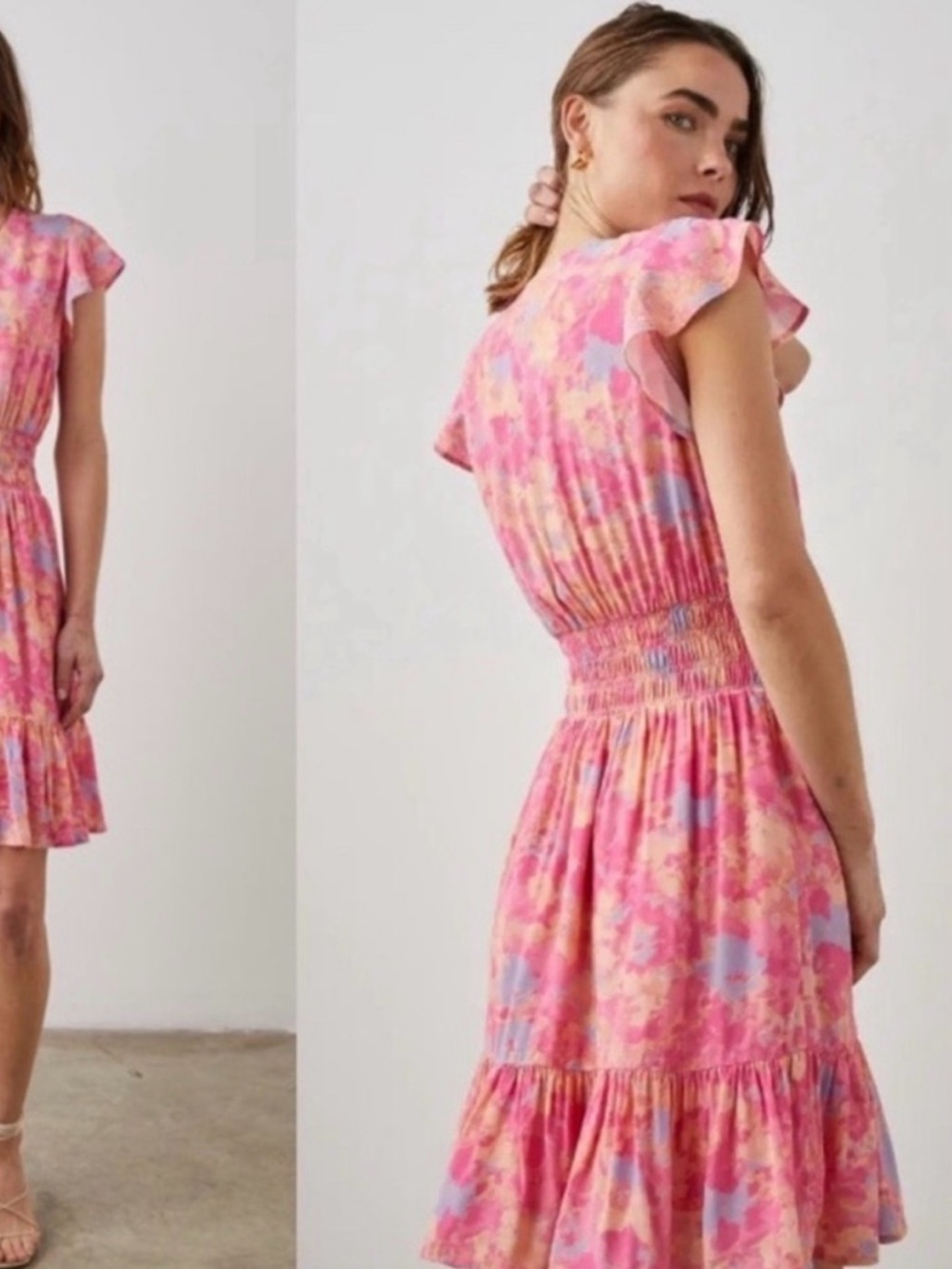 Rails Tara Floral Mini Dress Passion Flower Pink Tiered Smocked